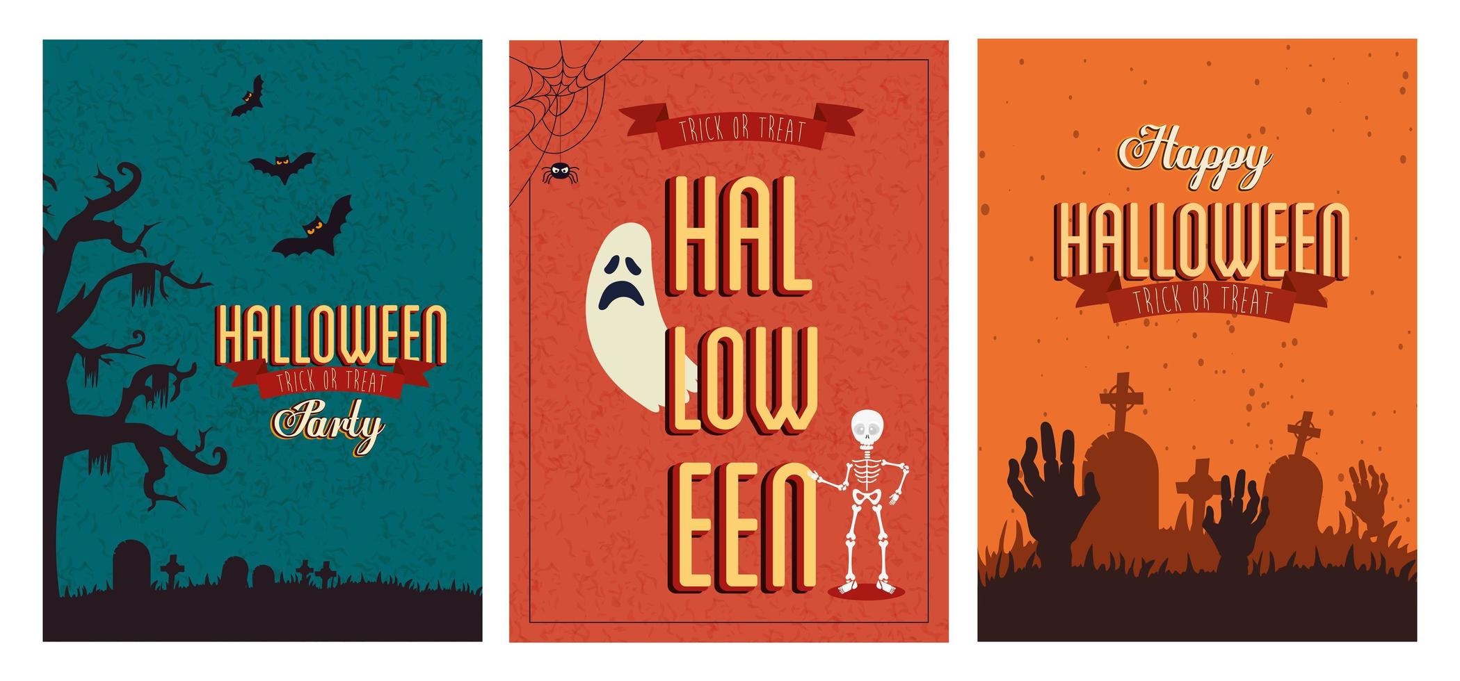 conjunto de póster halloween con decoración vector