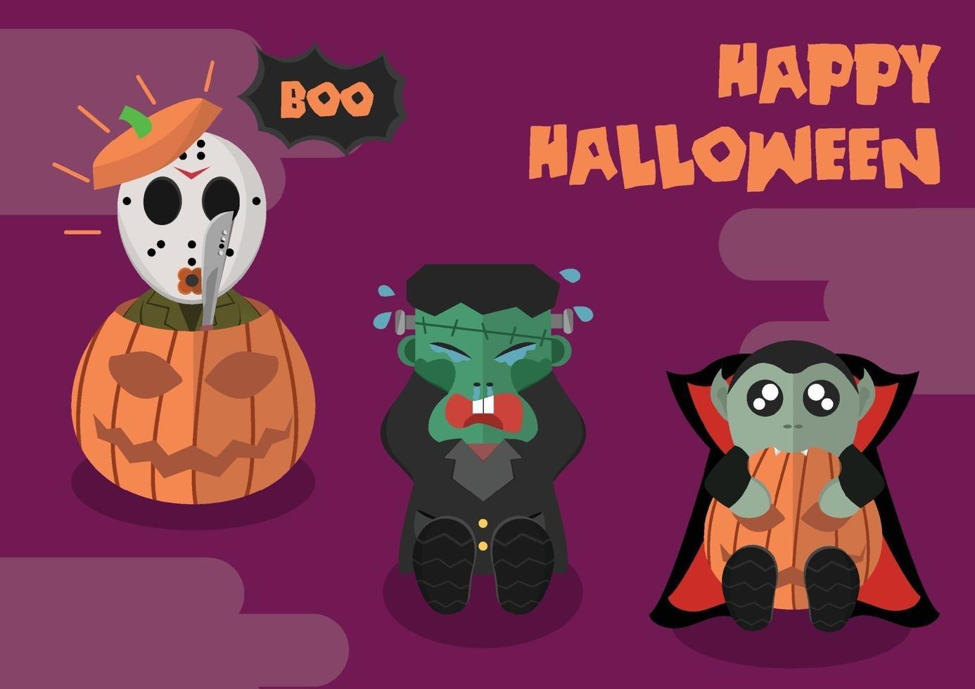 Happy Halloween poster with cute monster vector