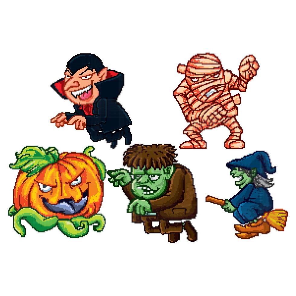 Halloween Set of pixelated monster vector