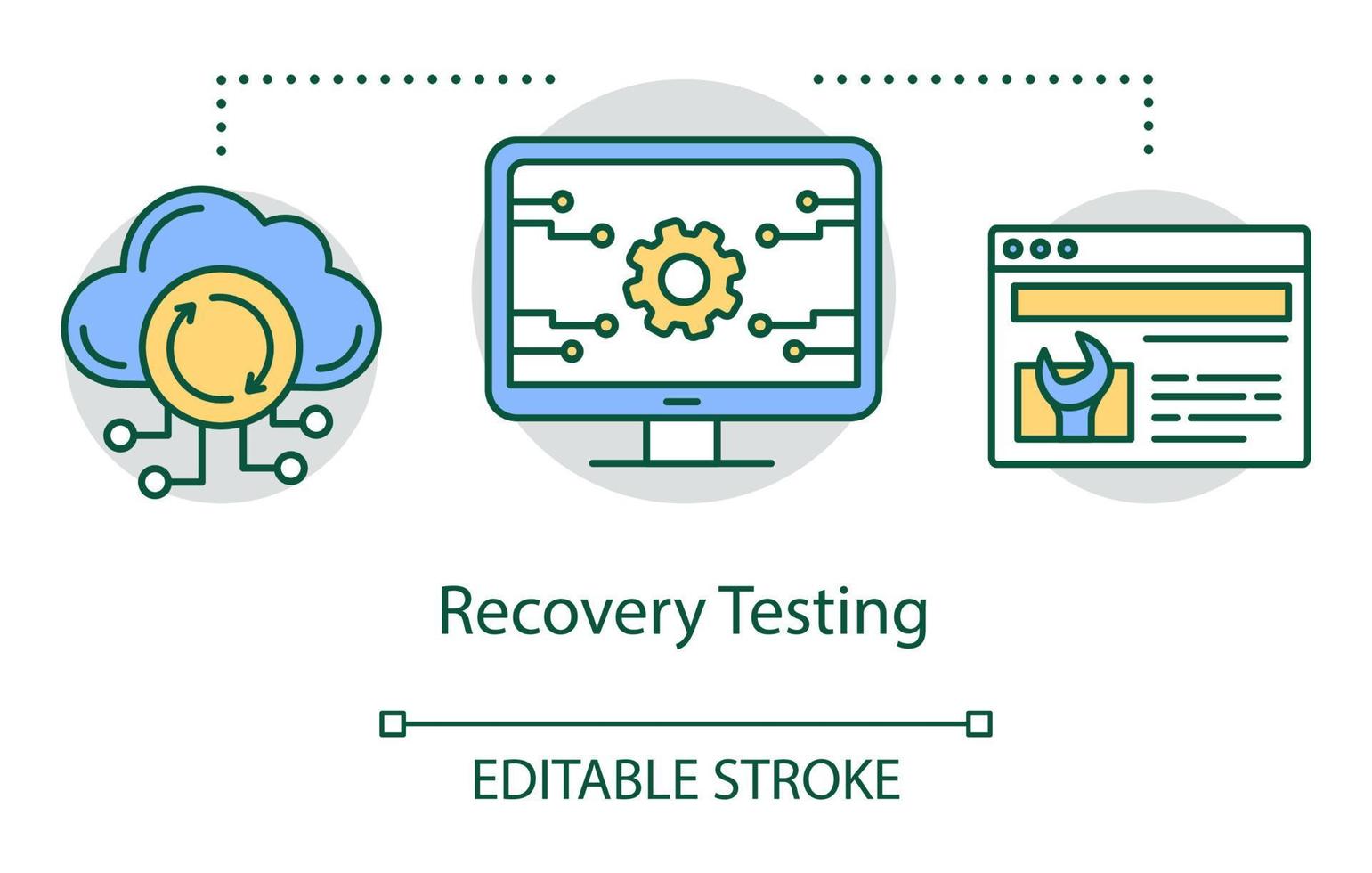 Recovery testing concept icon. Examine program performance idea thin line illustration. Software testing process. Indicating issues and problems. Vector isolated outline drawing. Editable stroke