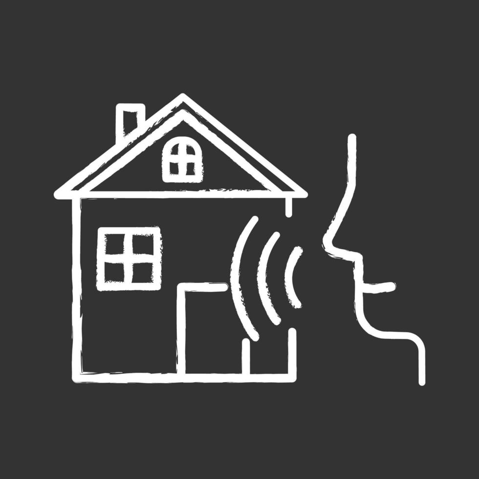 Smart home control chalk icon. Voice management idea. Distant command. Speech, soundwave. Innovative technology, automation system. Modern house, audio request. Isolated vector chalkboard illustration