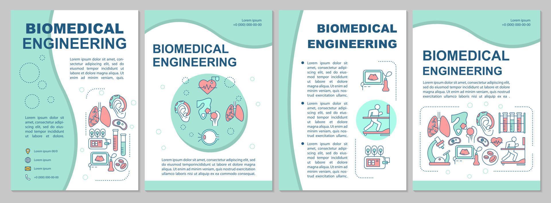 Biomedical engineering brochure template. Flyer, booklet, leaflet print, cover design with linear illustrations. Innovative technologies. Vector page layouts for annual reports, advertising posters