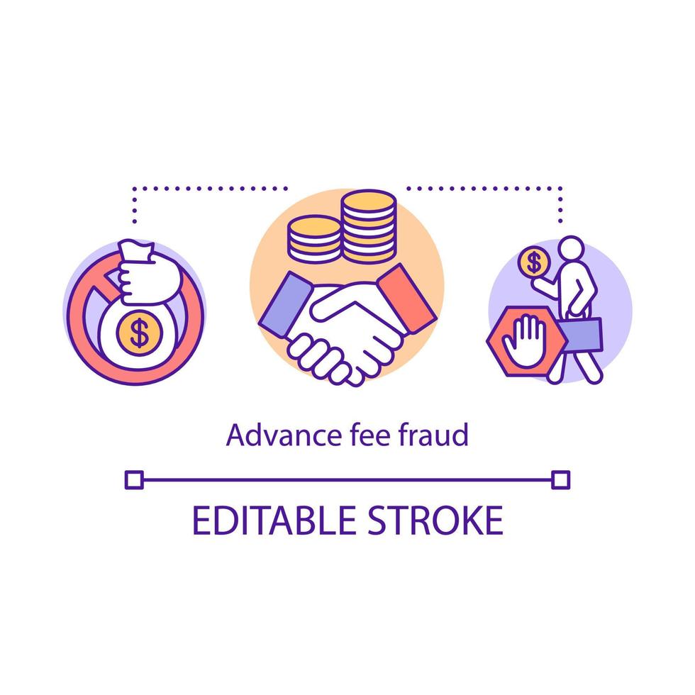 Advance fee fraud concept icon. Financial scam idea thin line illustration. Sending payment to get large amount of money. 419 scam. Vector isolated outline drawing. Editable stroke