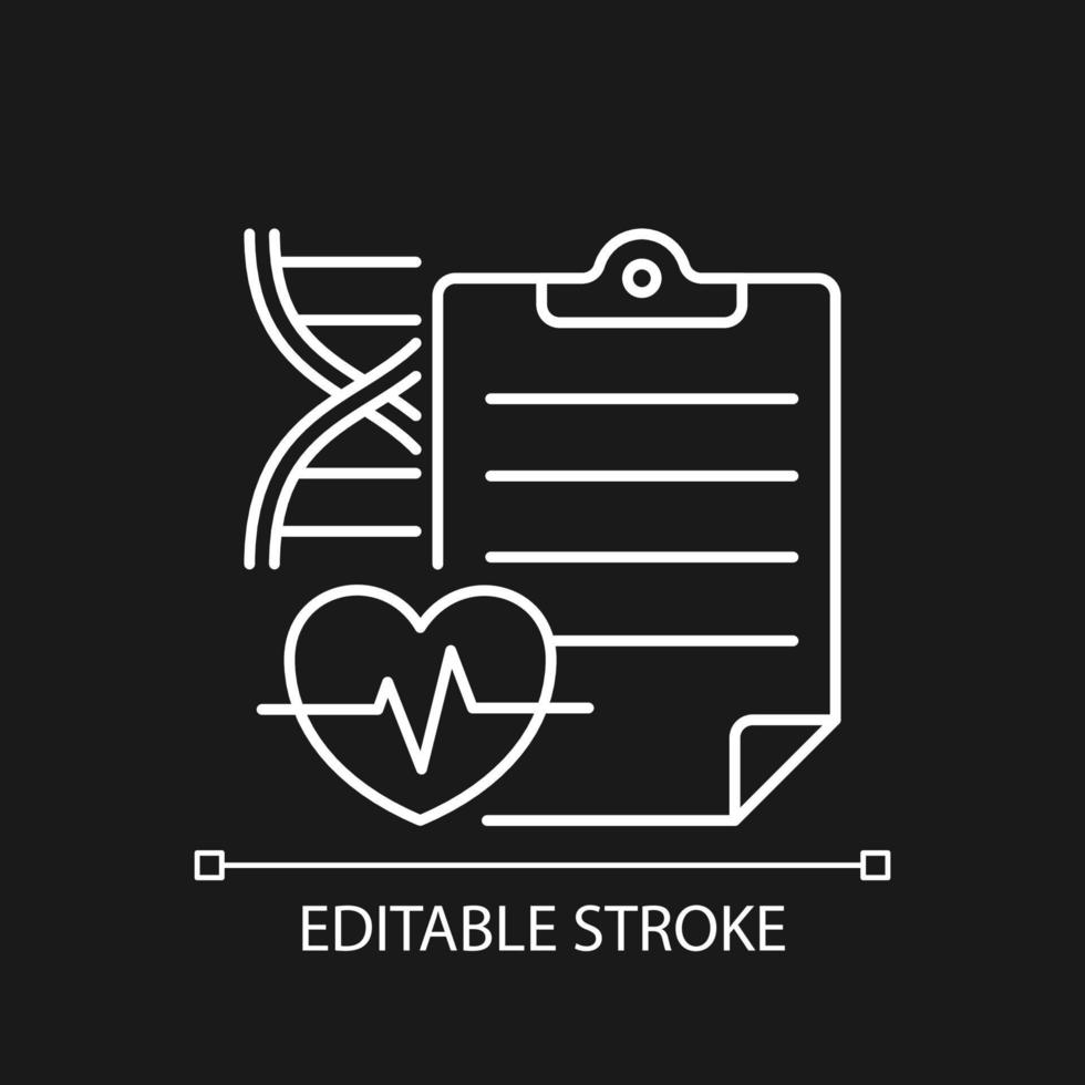 Measuring outcomes white linear icon for dark theme. Clinical trials results. Research efficacy. Thin line customizable illustration. Isolated vector contour symbol for night mode. Editable stroke