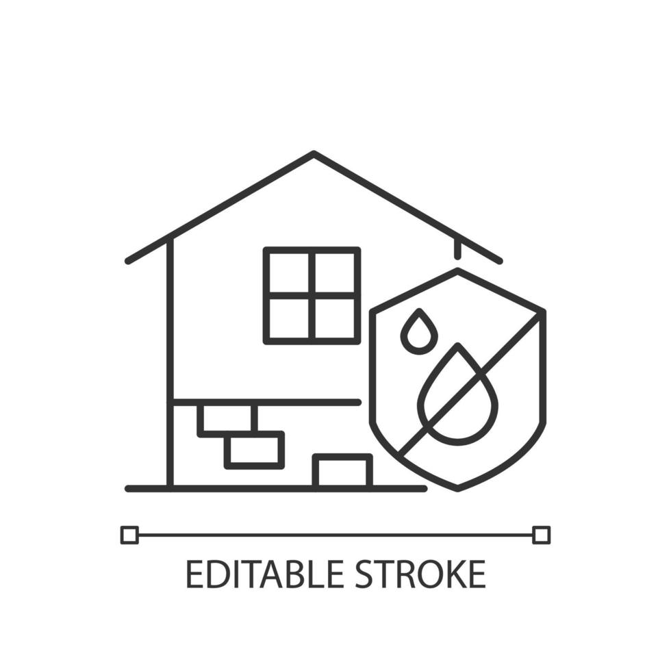 Resistance to dampness linear icon. Damp proofing. Building moisture resistant house. Thin line customizable illustration. Contour symbol. Vector isolated outline drawing. Editable stroke