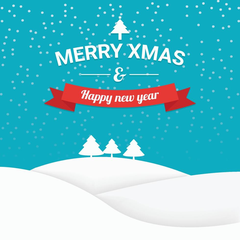Happy holidays and Happy New Year on winter landscape with snowflakes and pine forest background. vector