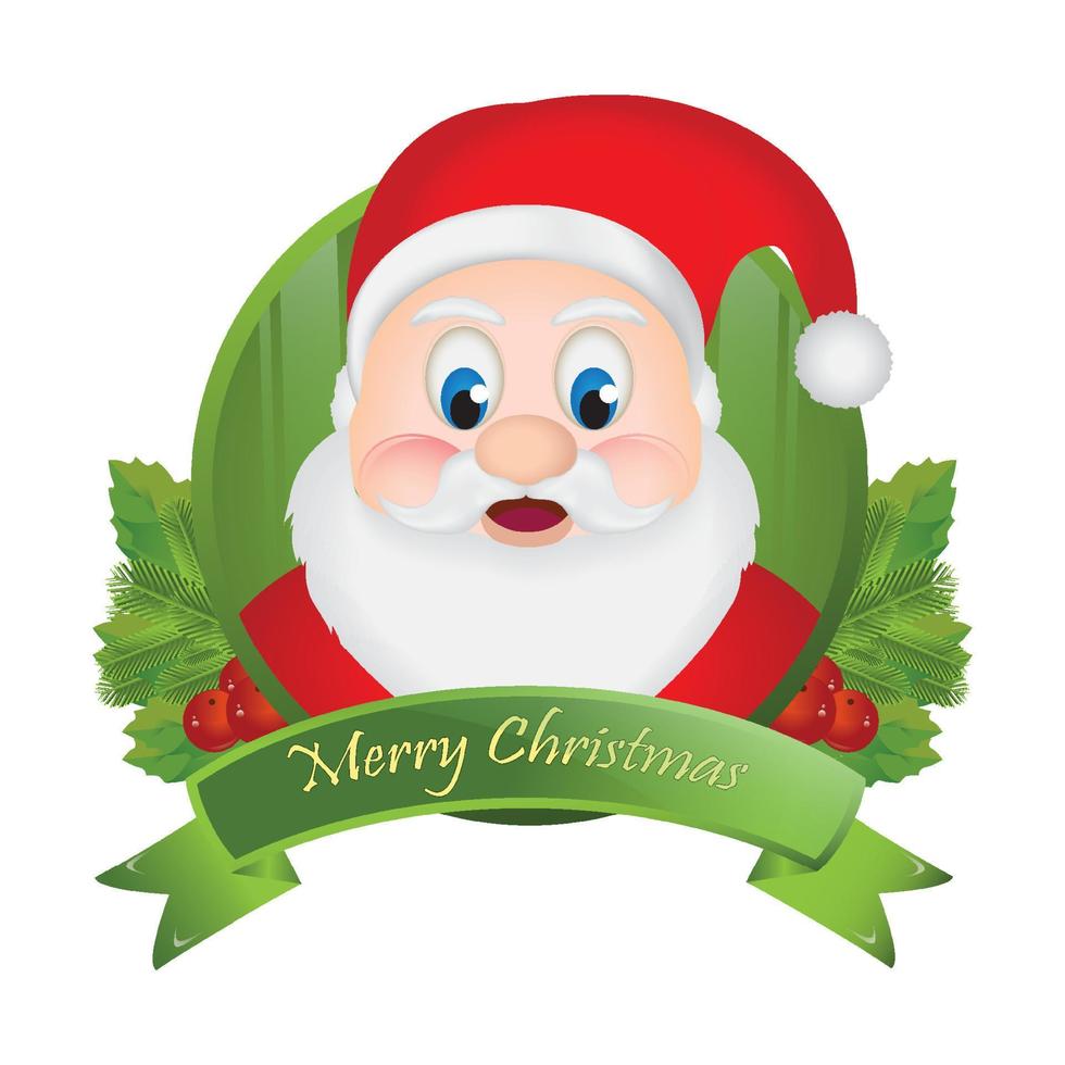 Christmas Greeting Card with Santa Claus, Christmas tree and Christmas decorations. Vector illustration.