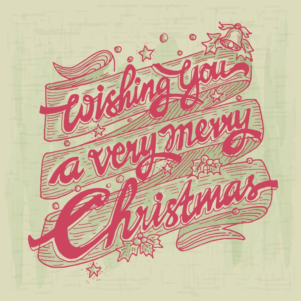 Wishing Merry Christmas lettering Vintage Typography, great design for any purpose. Modern calligraphy template. Celebration quote. Handwritten text postcard. Vector illustration
