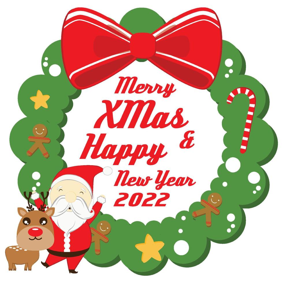 Santa Claus, Snowman And Animal With Christmas Wreath Decoration, Merry, Xmas, Happy New Year, Objects, Festive, Celebrations vector