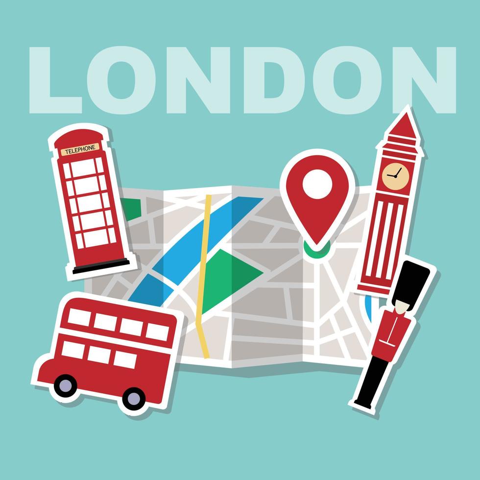 icono de mapa de Londres, ilustración de vector plano