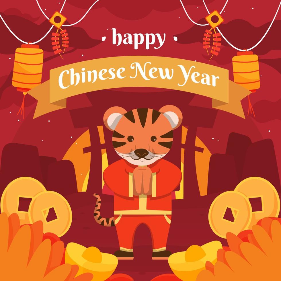 Cute Tiger Greeting Chinese New Year vector