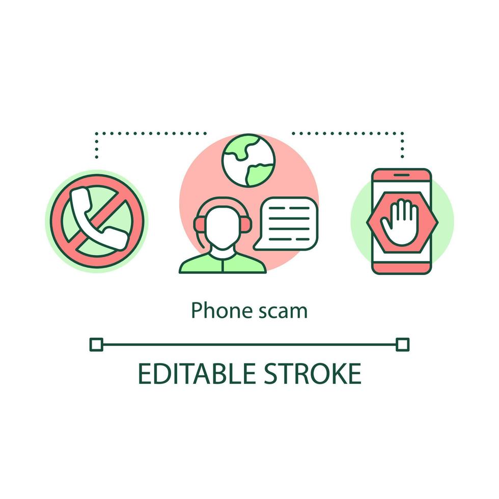 icono de estafa telefónica. ilustración de línea delgada de idea de incidente de fraude telefónico. llamadas de numeros moviles desconocidos. engañando y engañando. mensajes sospechosos. dibujo de contorno aislado vectorial. trazo editable vector