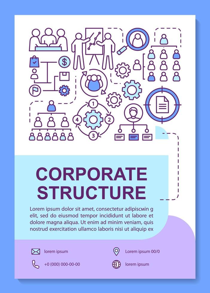 Corporate structure poster template layout. Workplace relationships and environment. Banner, booklet, leaflet print design with linear icons. Vector brochure page layouts for magazines, flyers
