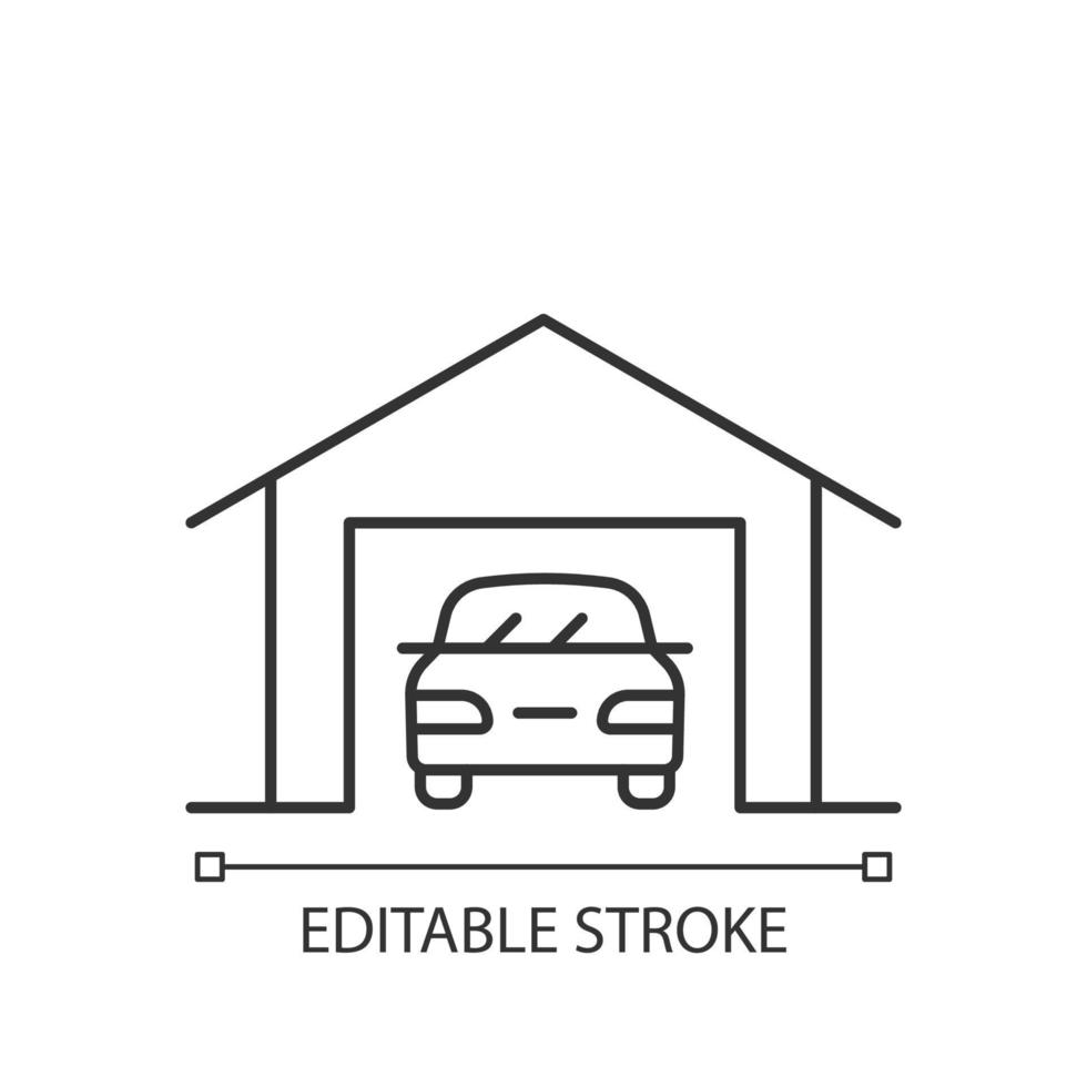 Parking space nearby linear icon. Residential garage. Accessible space for vehicles. Thin line customizable illustration. Contour symbol. Vector isolated outline drawing. Editable stroke