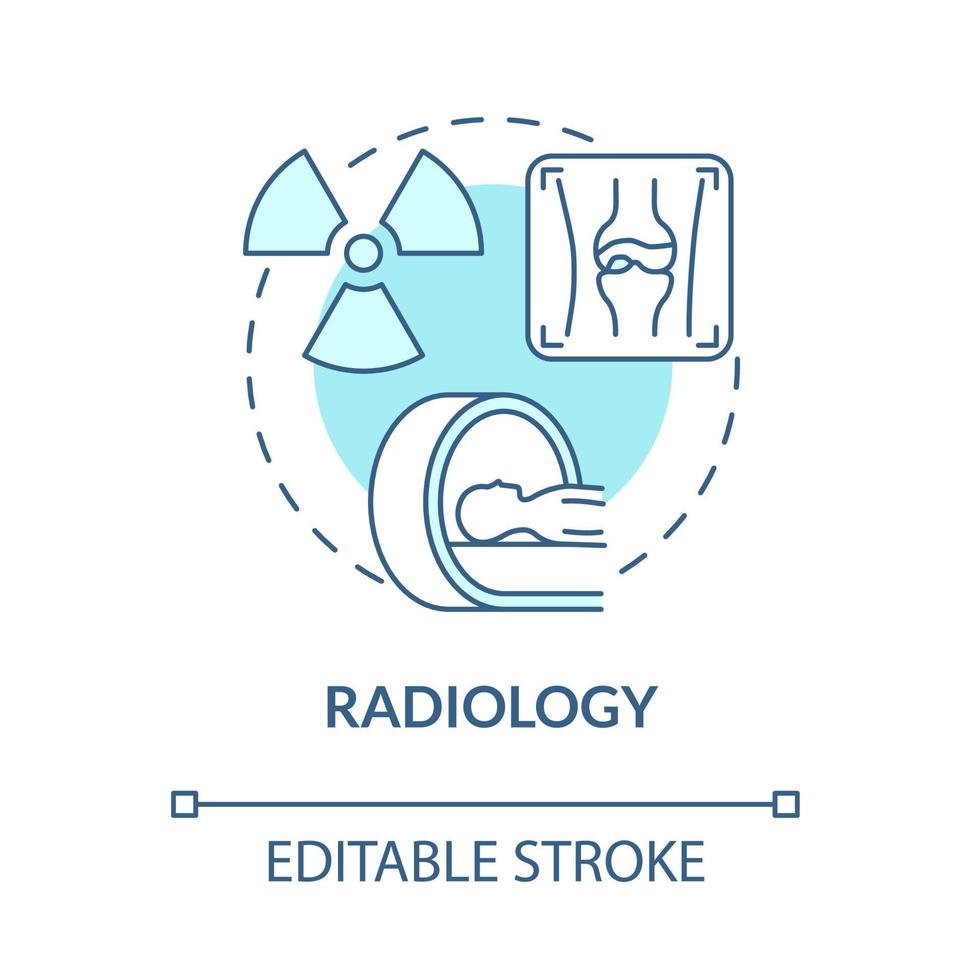 icono de concepto azul de radiología. servicios de clínica de artritis idea abstracta ilustración de línea delgada. rayos x y densitometría. diagnóstico de artritis. dibujo de color de contorno aislado vectorial. trazo editable vector