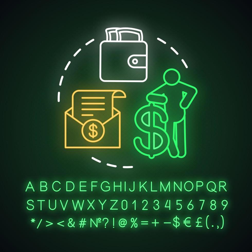 Savings neon light concept icon. Demand deposit idea. Investment, bank account with available funds, finances. Glowing sign with alphabet, numbers and symbols. Vector isolated illustration