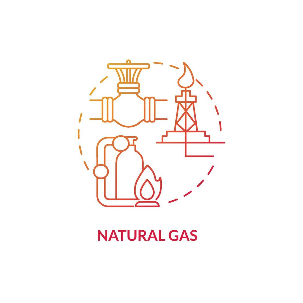 Natural gas red gradient concept icon. Fuel extraction. Nonrenewable energy sources abstract idea thin line illustration. Isolated outline drawing. Roboto-Medium, Myriad Pro-Bold fonts used vector
