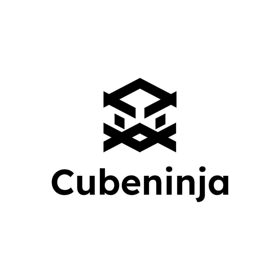 Cube Ninja Flat simple logo design vector