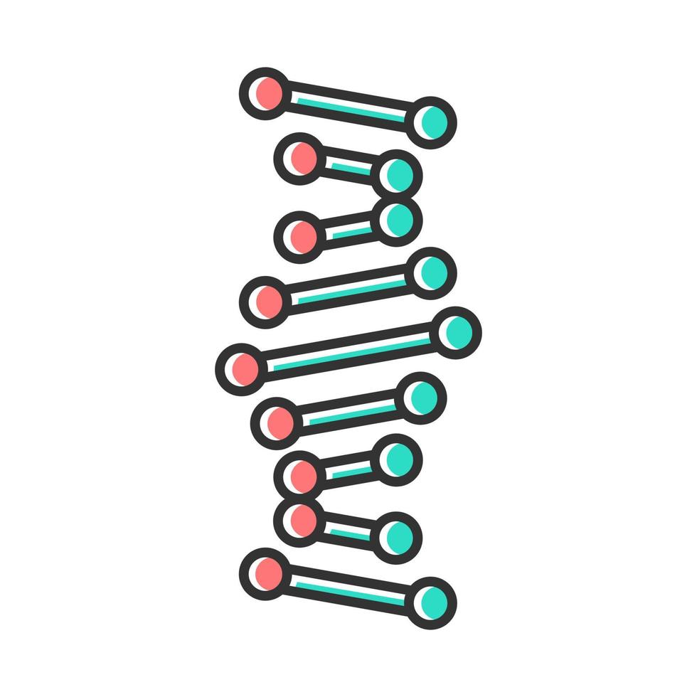 DNA helix color icon. Connected dots, lines. Deoxyribonucleic, nucleic acid structure. Spiral strand. Chromosome. Molecular biology. Genetic code. Genetics. Isolated vector illustration