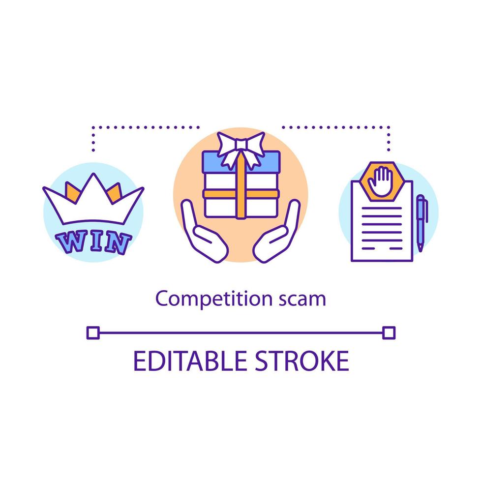 Competition scam icon. Unexpected prize idea thin line illustration. Lottery fraud. Sms and trivia fake competitions. Winner of contest. Vector isolated outline drawing. Editable stroke