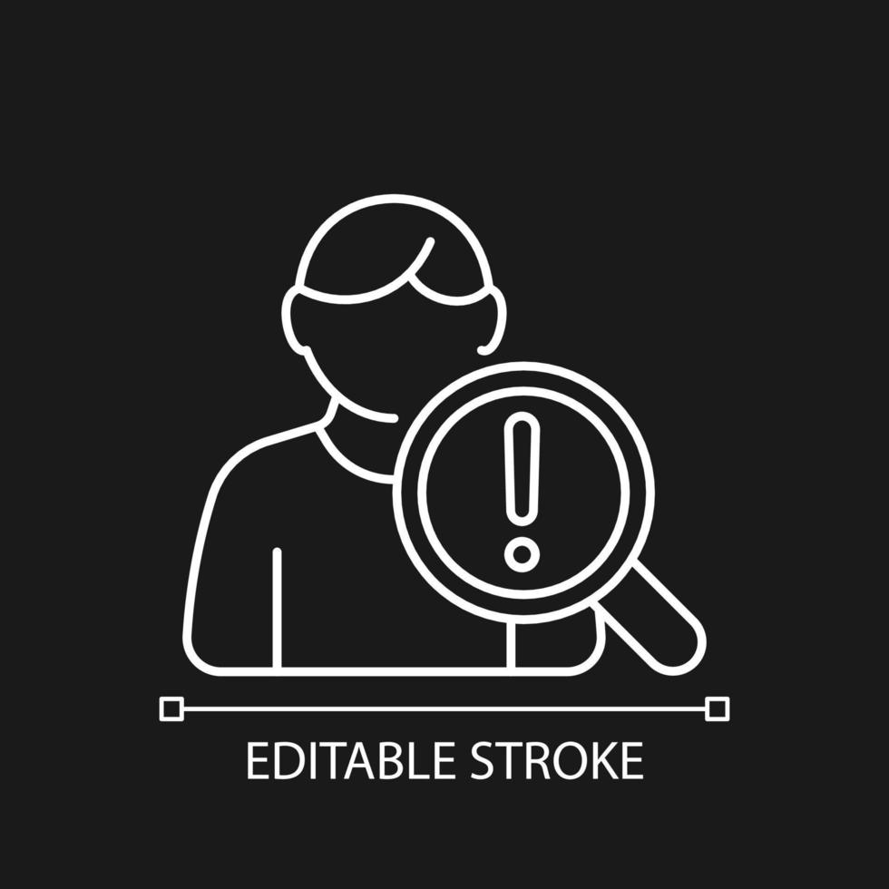 Studying risk factors white linear icon for dark theme. Human volunteers participation. Thin line customizable illustration. Isolated vector contour symbol for night mode. Editable stroke