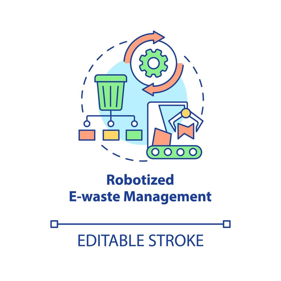 icono de concepto de gestión de residuos electrónicos robotizados. protección de la Naturaleza. innovaciones para reducir los residuos idea abstracta ilustración de línea delgada. dibujo de color de contorno aislado vectorial. trazo editable vector