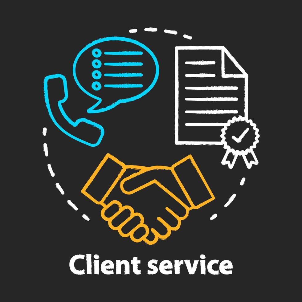 Client service chalk concept icon. Customer loyalty idea. Contract, agreement, successful deal. Partnership and collaboration. Vector isolated chalkboard illustration