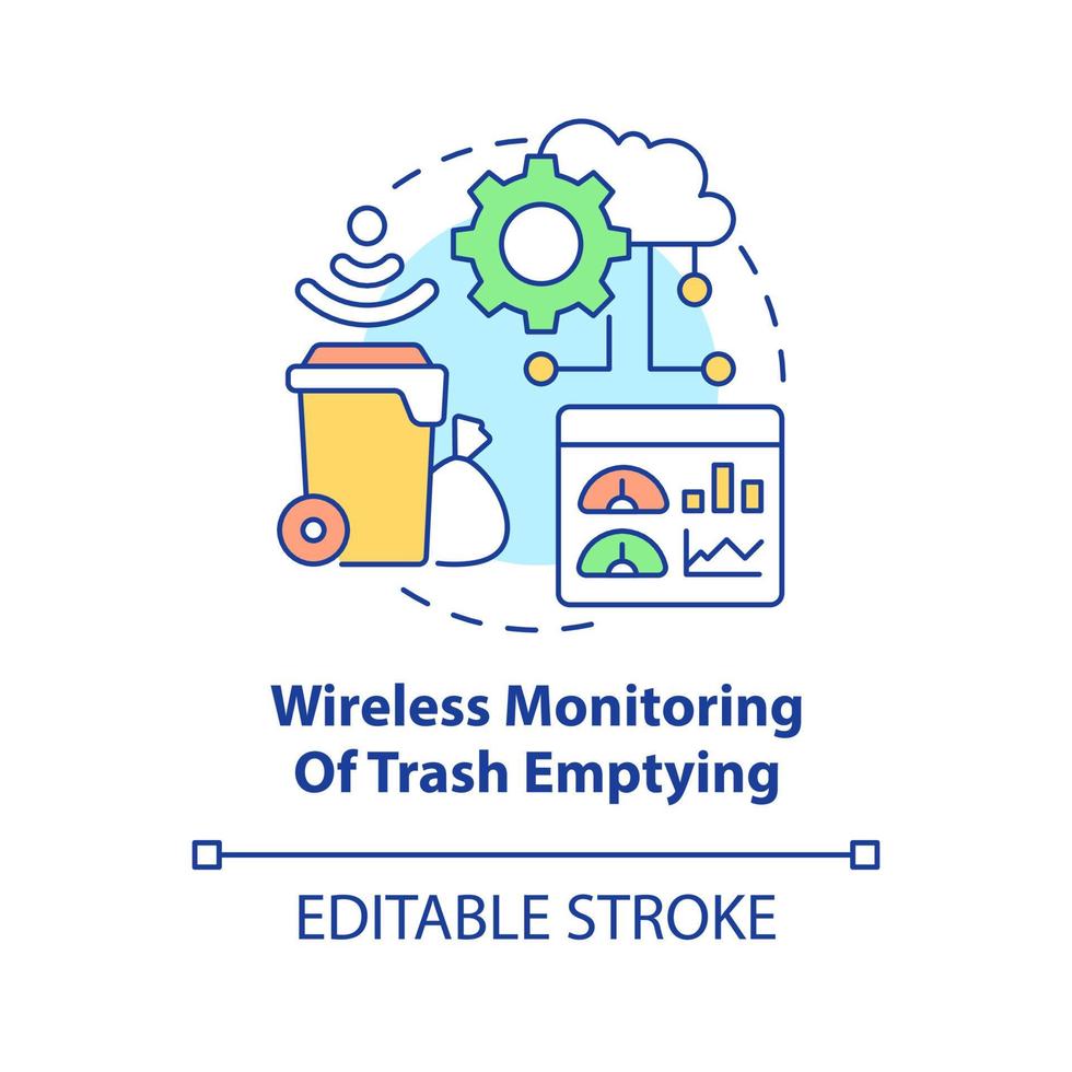 Wireless monitoring of trash emptying concept icon. Waste management. Modern ways of waste recycling abstract idea thin line illustration. Vector isolated outline color drawing. Editable stroke