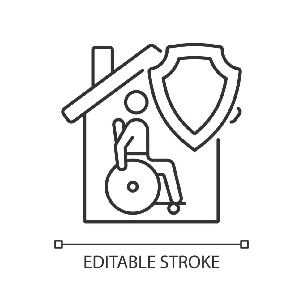 Mortgage disability insurance linear icon. Healthcare insurance program policy. Thin line customizable illustration. Contour symbol. Vector isolated outline drawing. Editable stroke. Arial font used