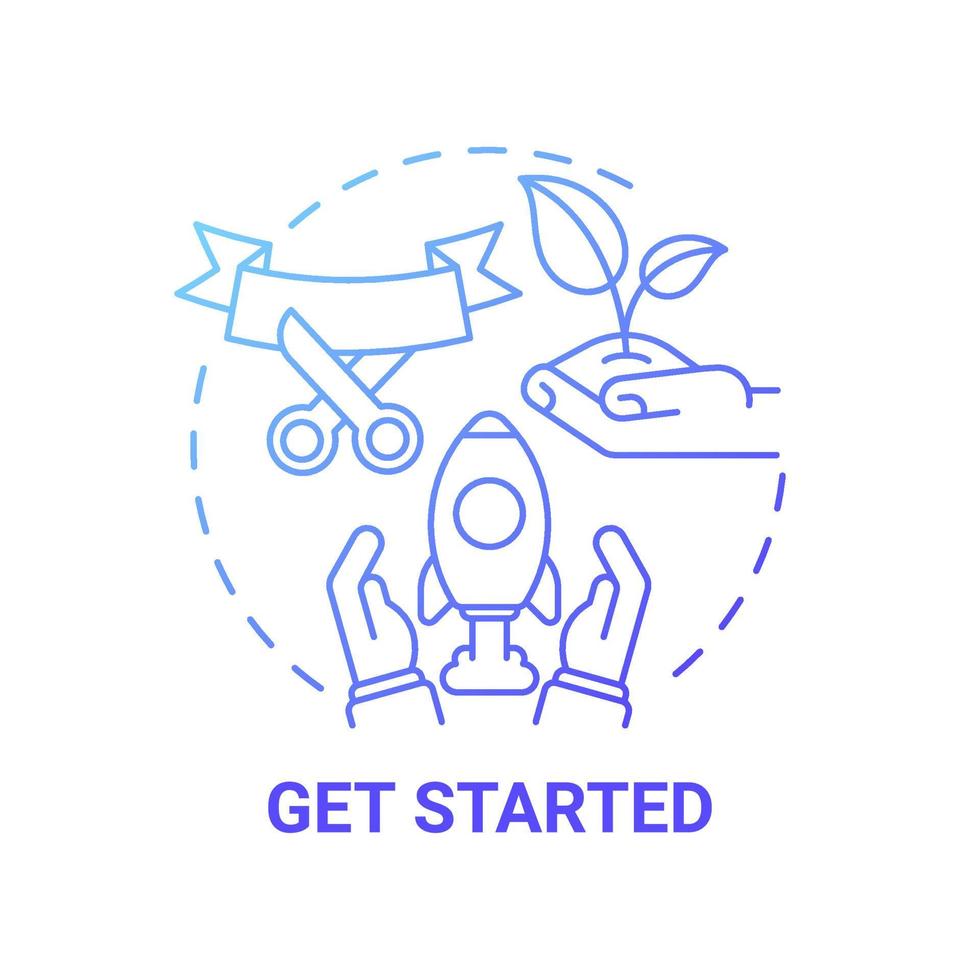 Get started blue gradient concept icon. Social entrepreneurship abstract idea thin line illustration. Launch startup. Establish company. Social project. Vector isolated outline color drawing