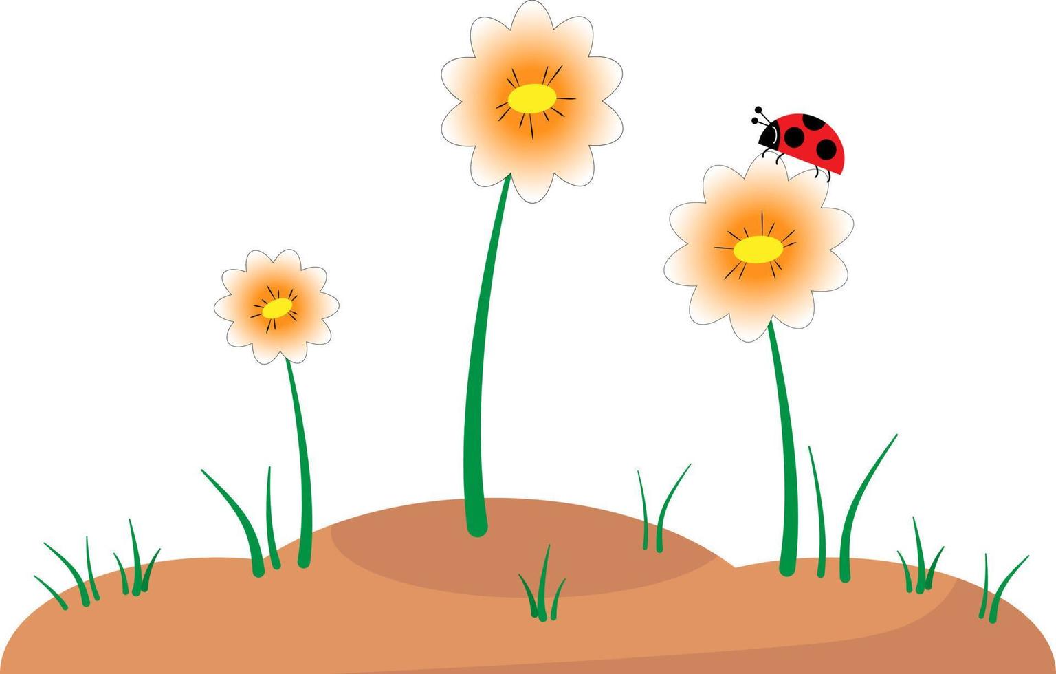 Ladybug on chamomile childrens vector illustration.