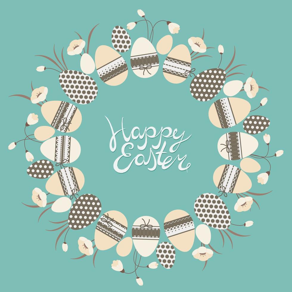 Happy easter card with eggs and flowers vector