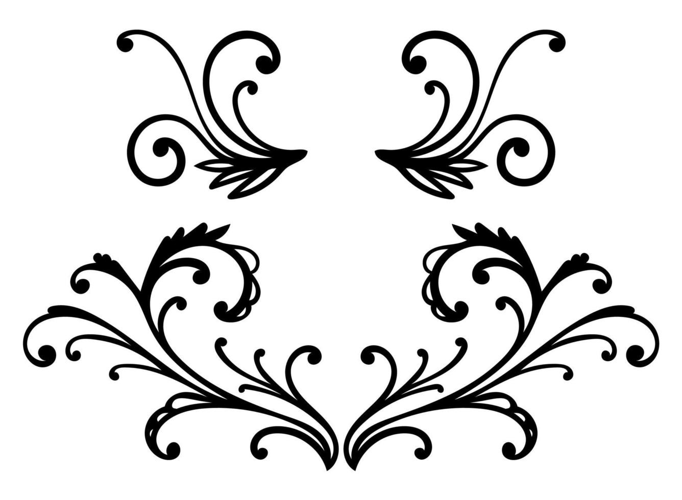 Black abstract curly element for design, swirl, curl. Divider, frame isolated on white background. vector