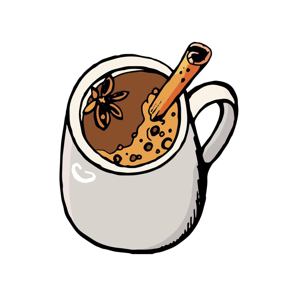 Cup of coffee with cinnamon stick hand drawn illustration isolated on white background vector
