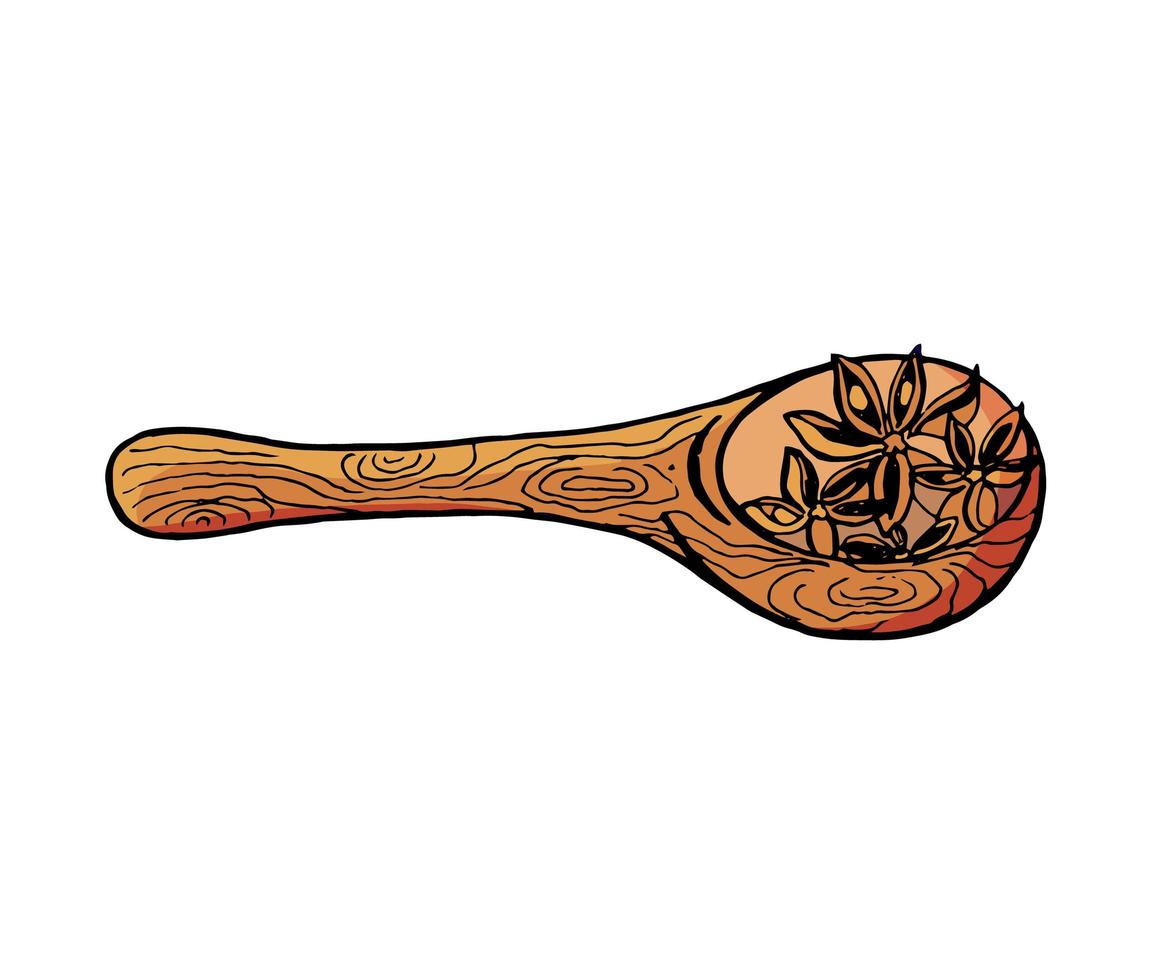 cuchara de madera con canela ilustración dibujada a mano aislada sobre fondo blanco vector
