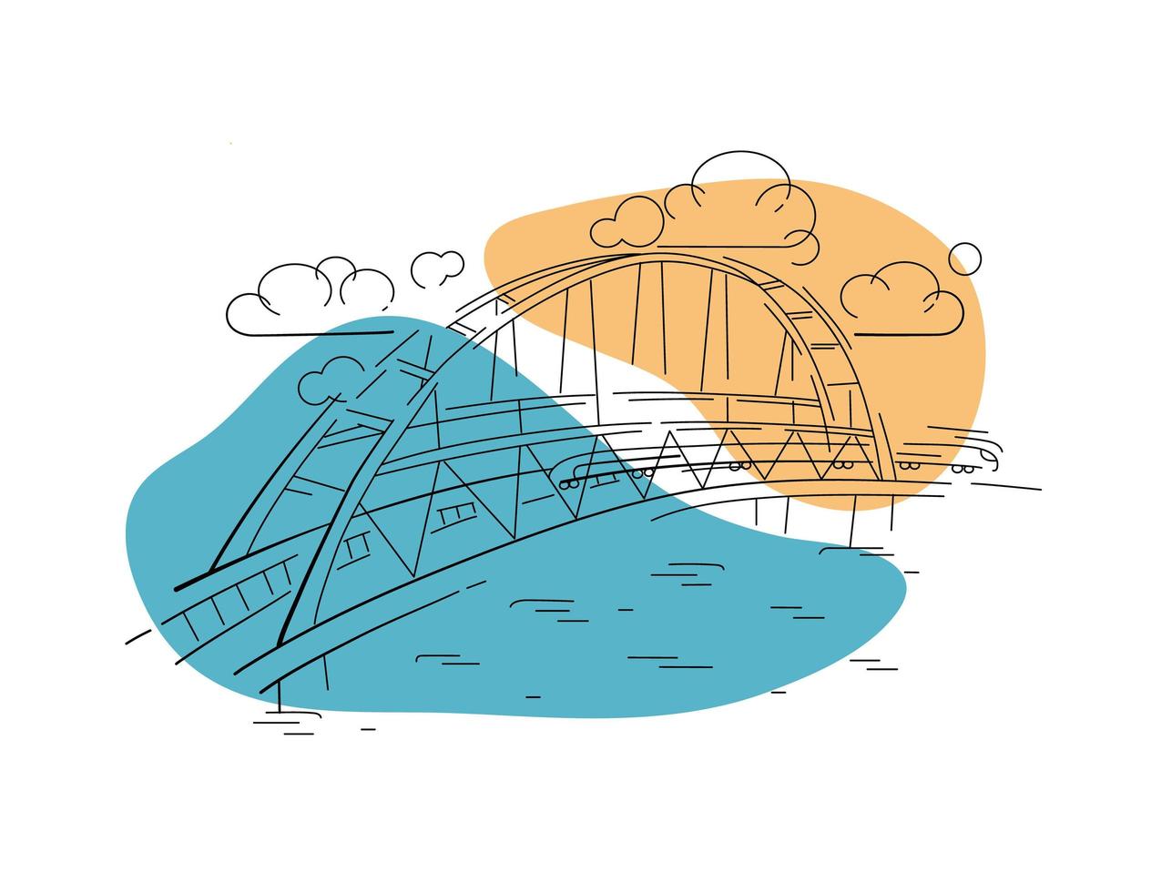 Bridge on a white background. Vector illustration.