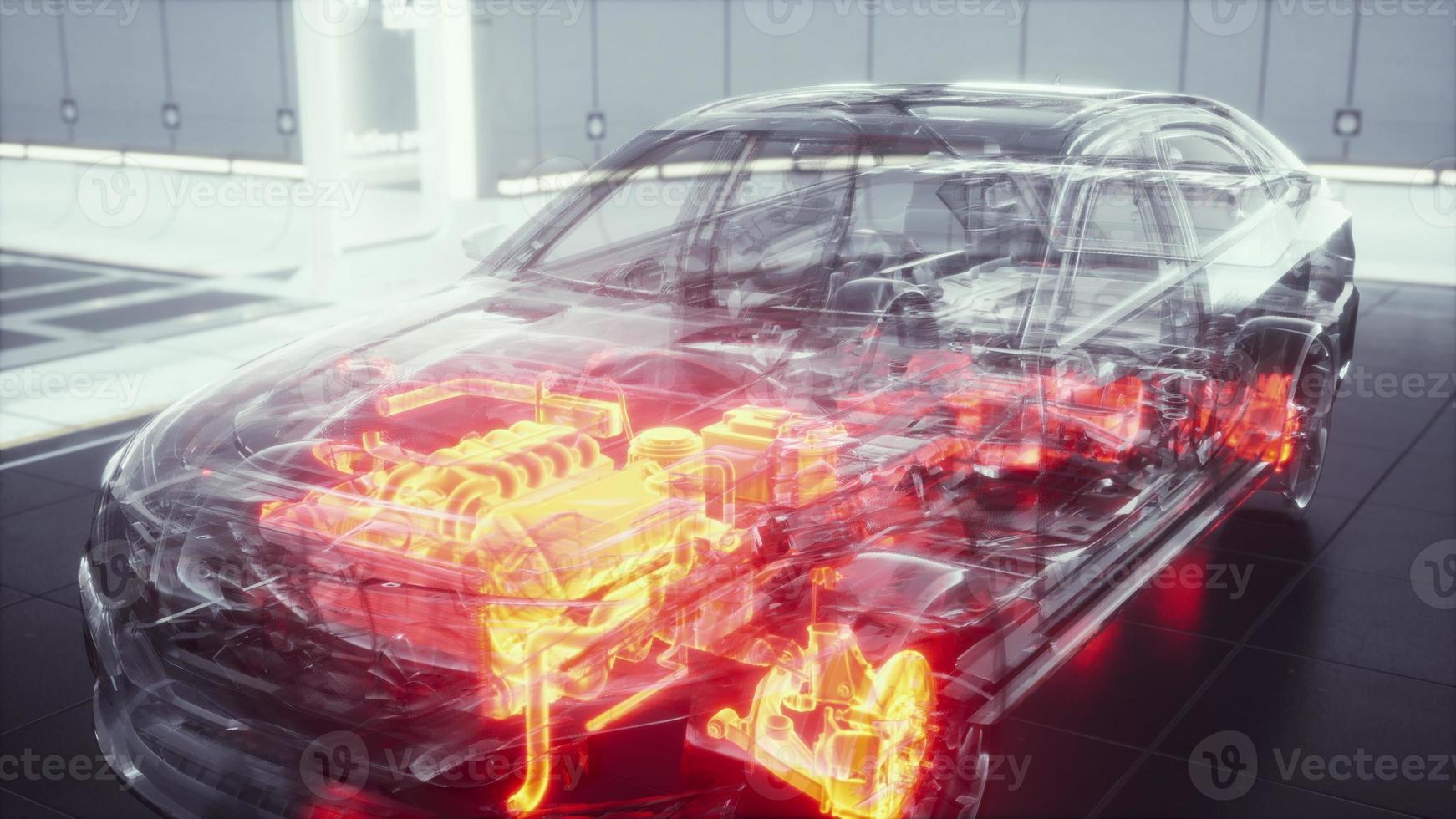 transparent car with engine in laboratory photo