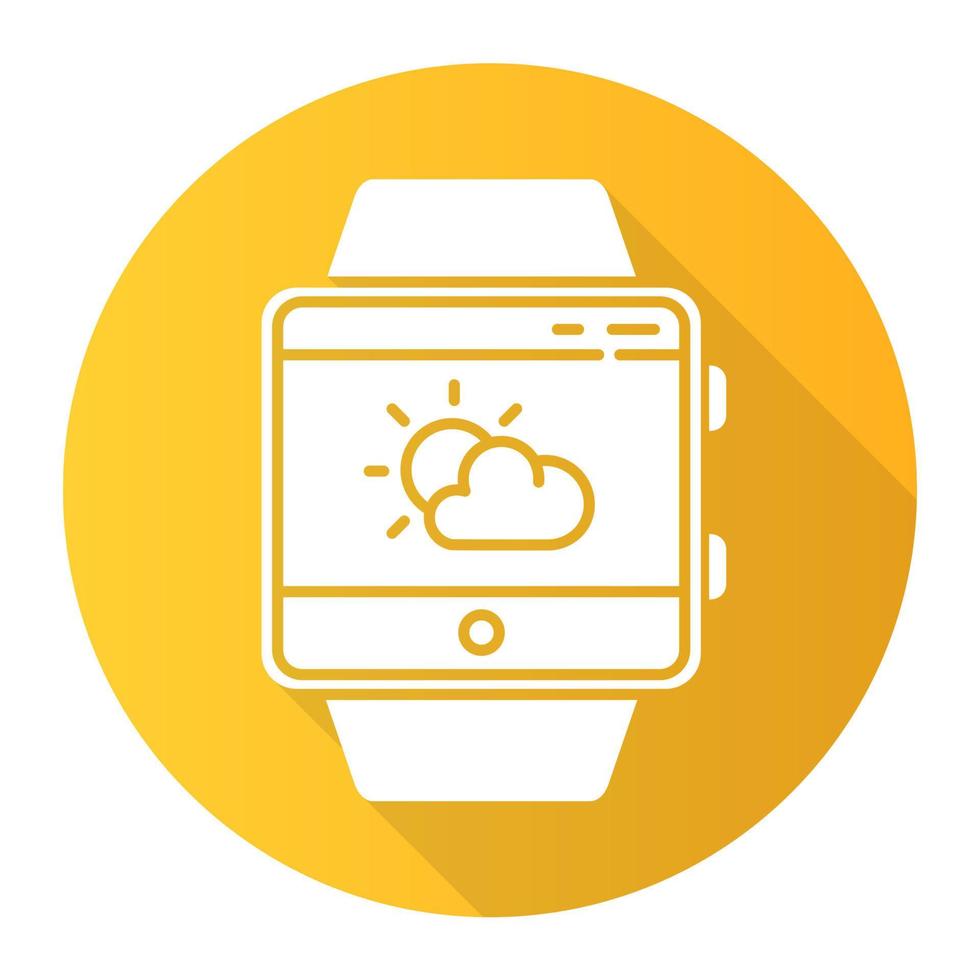 Weather forecast smartwatch function orange flat design long shadow glyph icon. Fitness wristband. Current state of atmosphere. Temperature, humidity and wind. Vector silhouette illustration