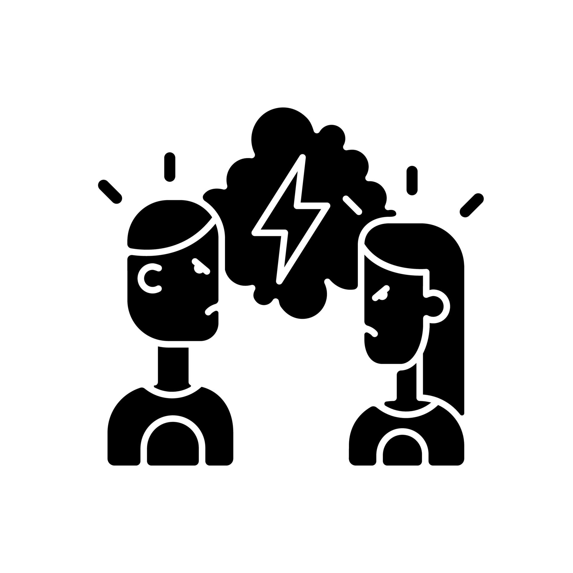 Quarreling couple black glyph icon. Angry girlfriend and boyfriend