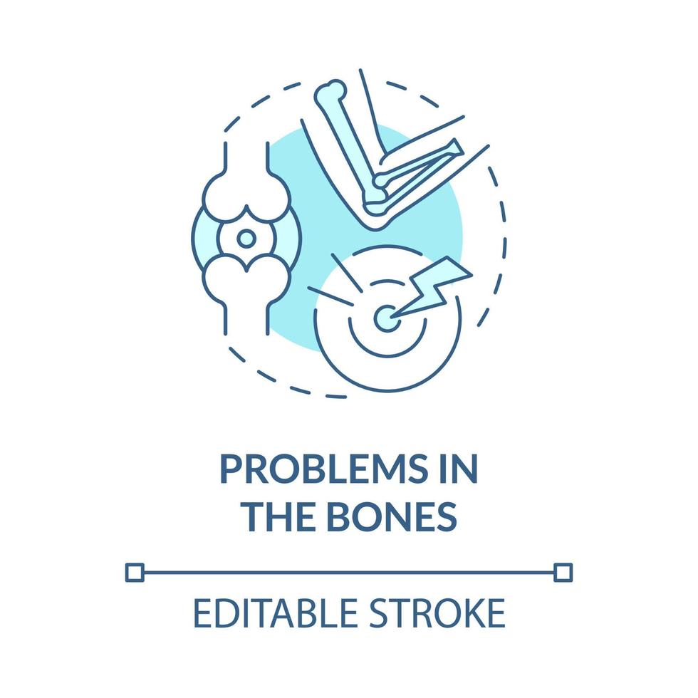 Problems with bones blue concept icon. Accute pain in joint. Physical disorder. Physiotherapy abstract idea thin line illustration. Vector isolated outline color drawing. Editable stroke