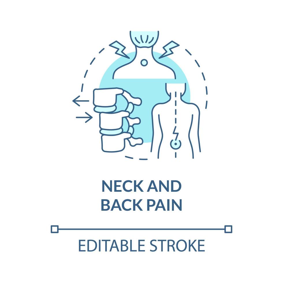 Neck and back pain blue concept icon. Patient with spine ache from bad posture. Physiotherapy abstract idea thin line illustration. Vector isolated outline color drawing. Editable stroke