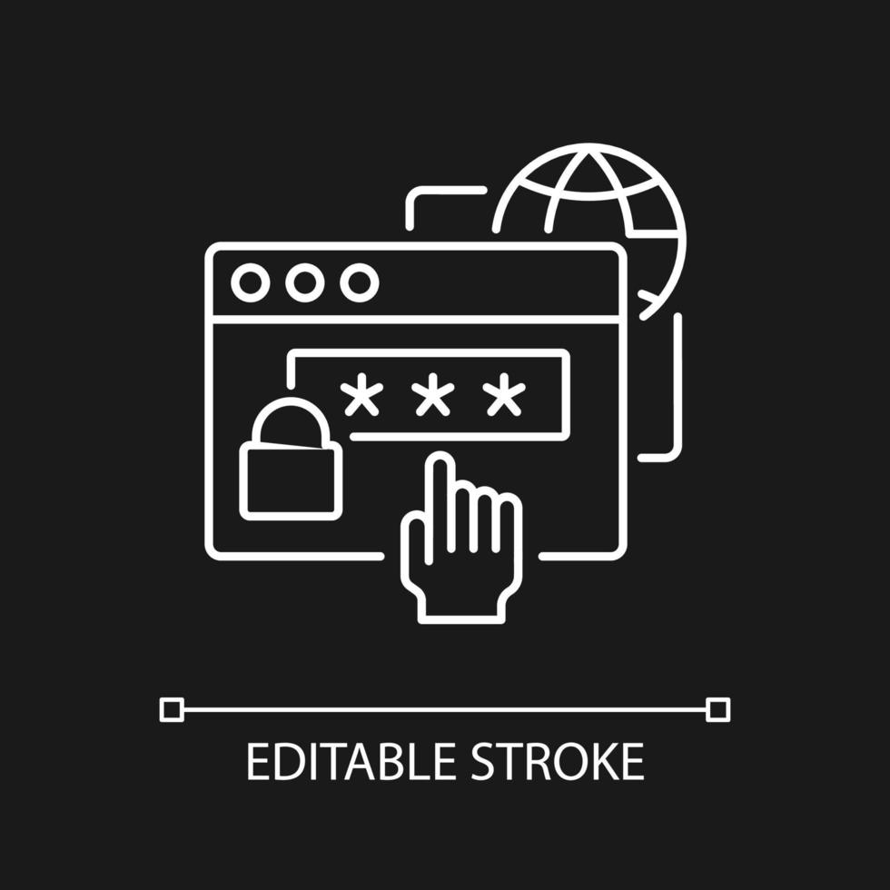 Digital foundation skills white linear icon for dark theme. Basic competency. Keep passwords safe. Thin line customizable illustration. Isolated vector contour symbol for night mode. Editable stroke