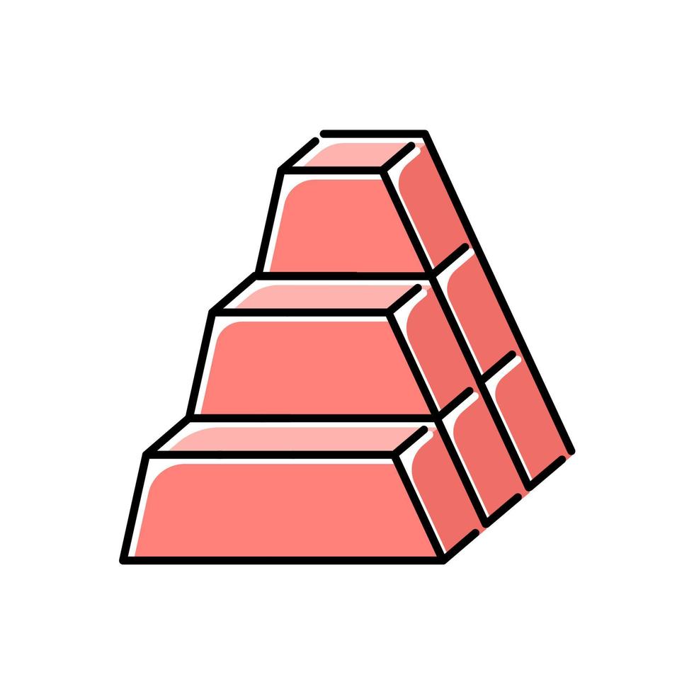 Bricks color icon. Stock of dimensional blocks. Geometric figures. Trapezoidal side with four corners. Decorative element. Abstract shape. Isometric form. Isolated vector illustration
