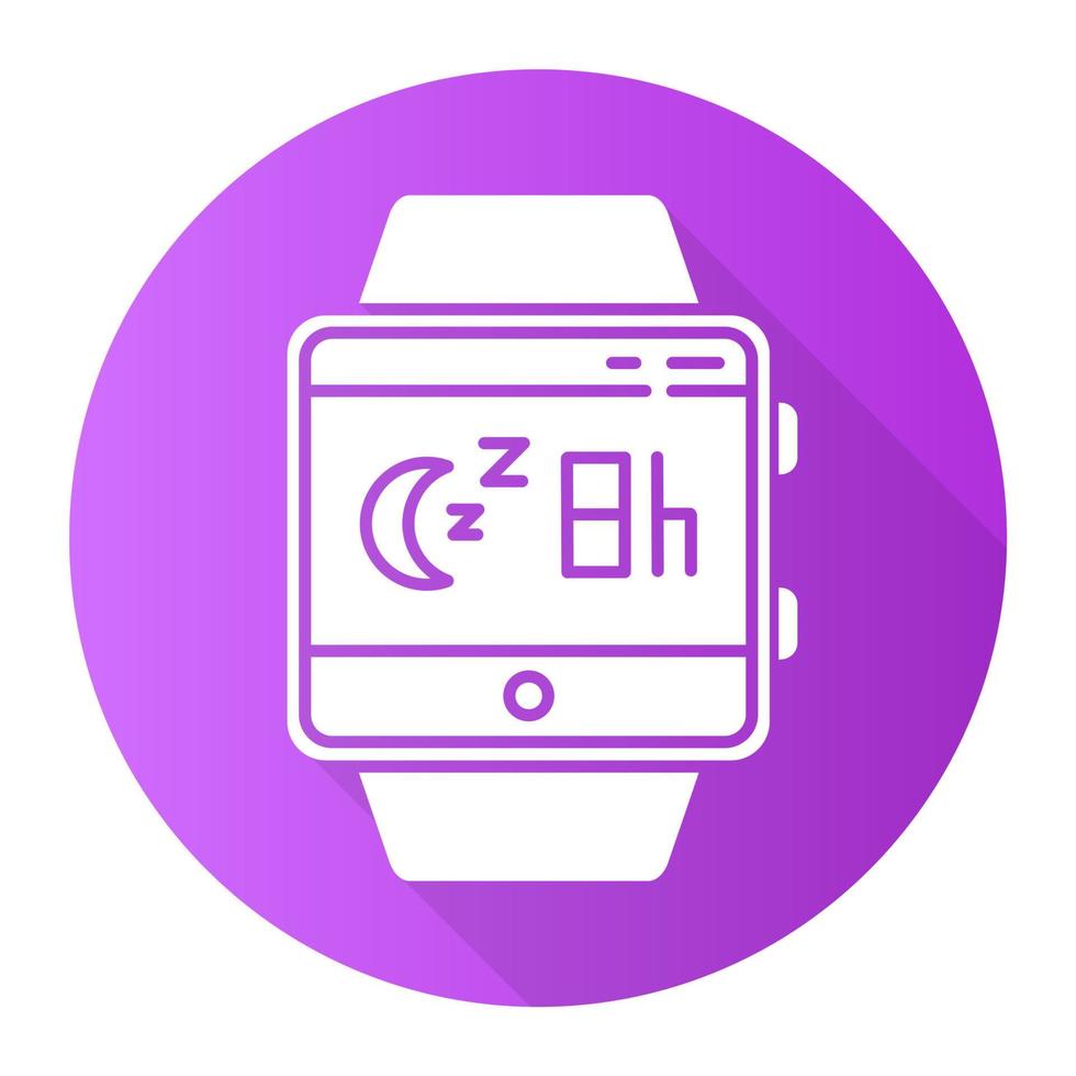 Sleep monitoring smartwatch function purple flat design long shadow glyph icon. Fitness wristband. Movement during sleep tracking, analyzing slumber habits. Vector silhouette illustration