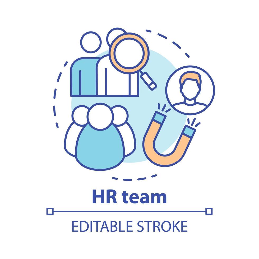 HR team concept icon. Employment service, recruitment idea thin line illustration. Staff search and human resources management. Candidate sourcing. Vector isolated outline drawing. Editable stroke