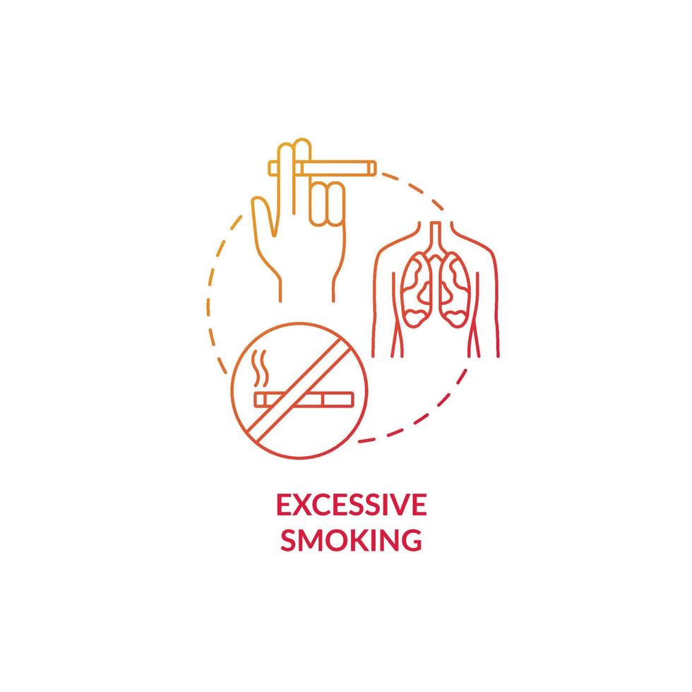 Excessive smoking red gradient concept icon. Pneumonia risk factor abstract idea thin line illustration. Chronic pulmonary disease. Quitting bad habit. Vector isolated outline color drawing