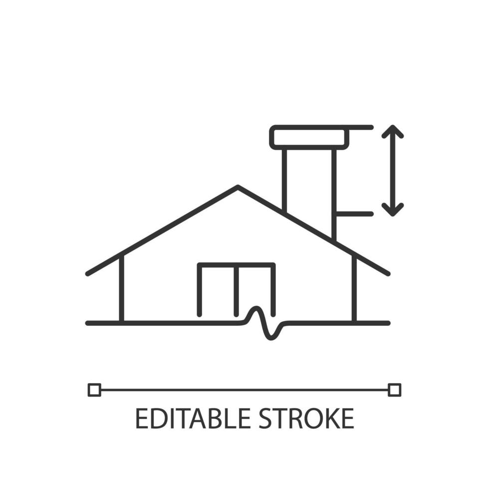 Minimum chimney height linear icon. Building requirements. Install flue in residential property. Thin line customizable illustration. Contour symbol. Vector isolated outline drawing. Editable stroke
