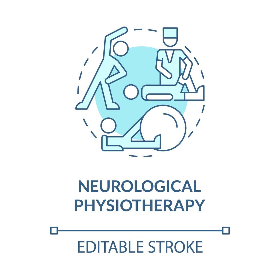 Icono de concepto azul de fisioterapia neuromusculoesquelética. rehabilitación física. tratamiento de terapeuta idea abstracta ilustración de línea delgada. dibujo de color de contorno aislado vectorial. trazo editable vector