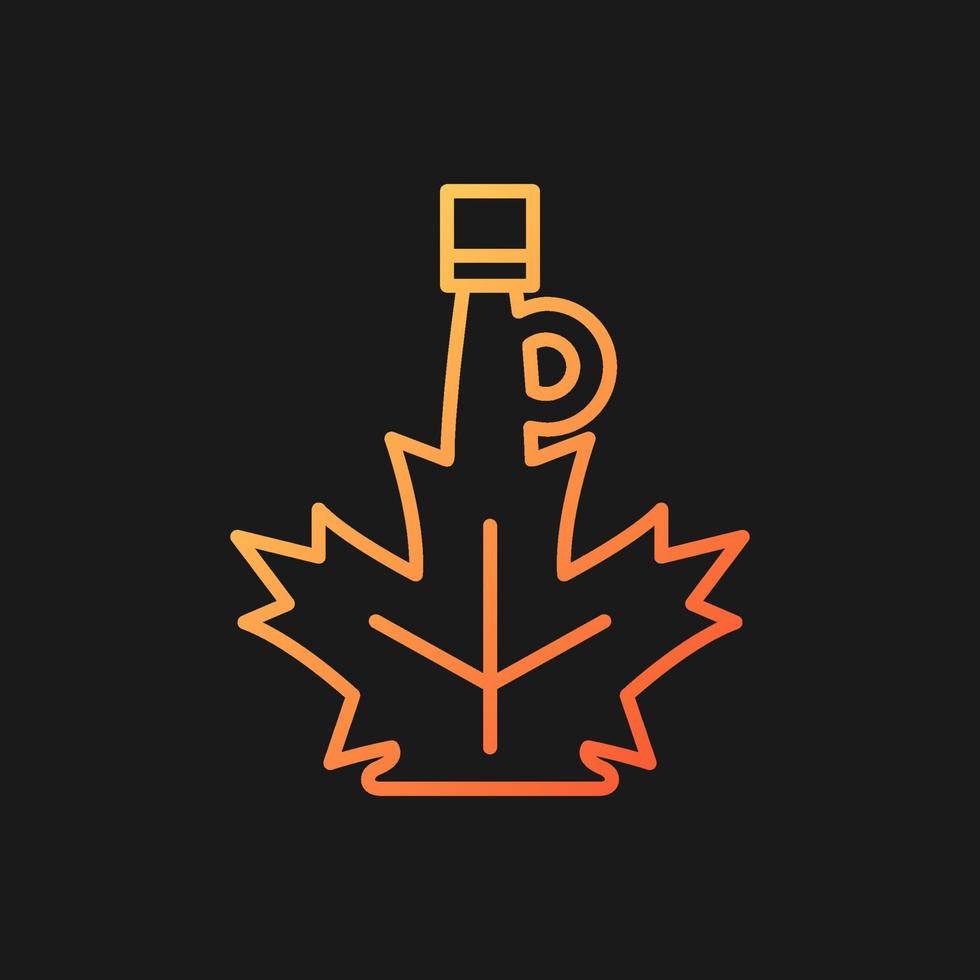 Maple syrup gradient vector icon for dark theme. Bottle of sweet sauce made of maple sap. Topping of golden color. Thin line color symbol. Modern style pictogram. Vector isolated outline drawing