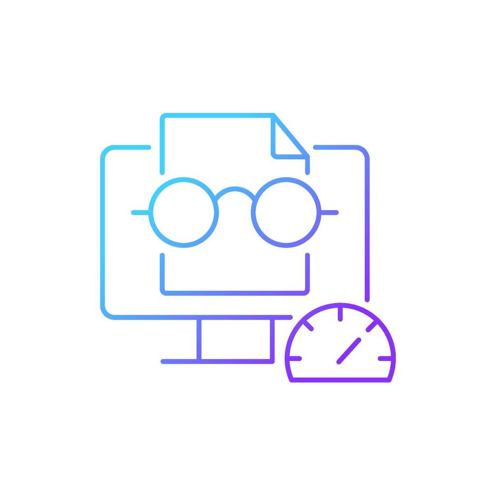 Speed reading gradient linear vector icon. Viewing digital screen. Fast reading. Rapidly recognizing sentences. Thin line color symbol. Modern style pictogram. Vector isolated outline drawing